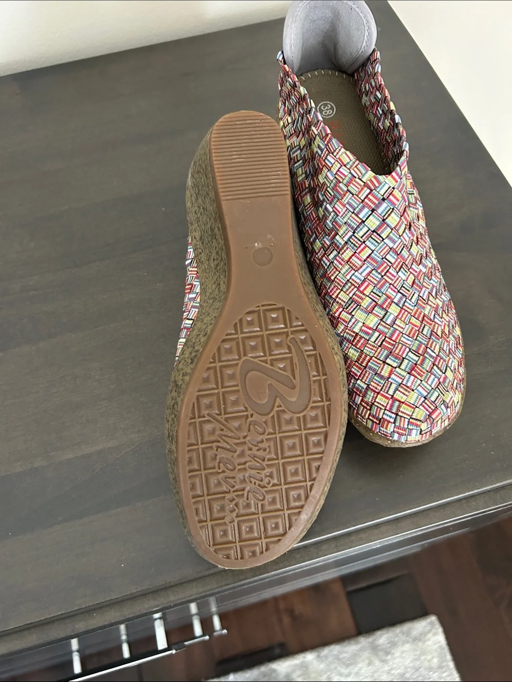 bernie mev. Multicolor Woven Wedge Slip-Ons